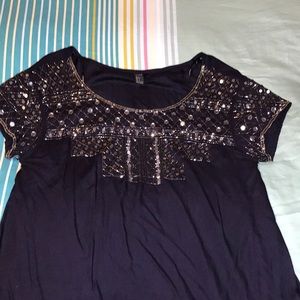 Navy Sequins Top